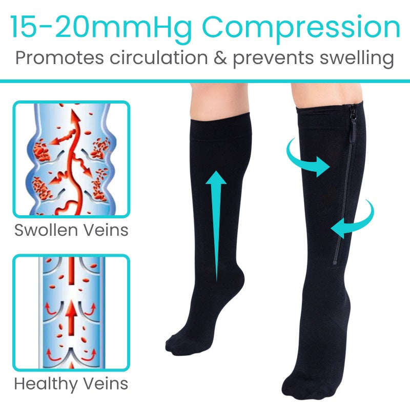 Zippered Knee High Compression Stockings 20-30mmHg